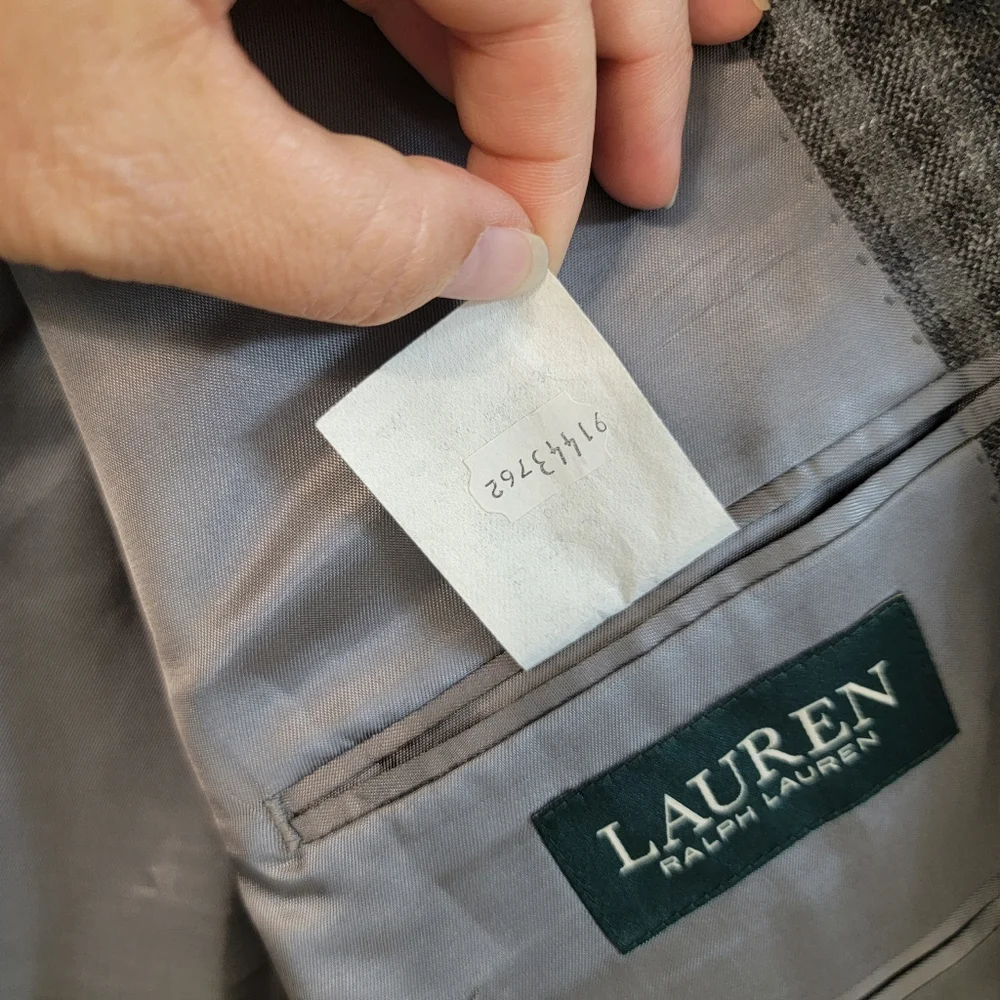 Lauren Ralph‎ Lauren Mens SZ 44L Check Linen Wool Silk Blend Blazer Sport Jacket